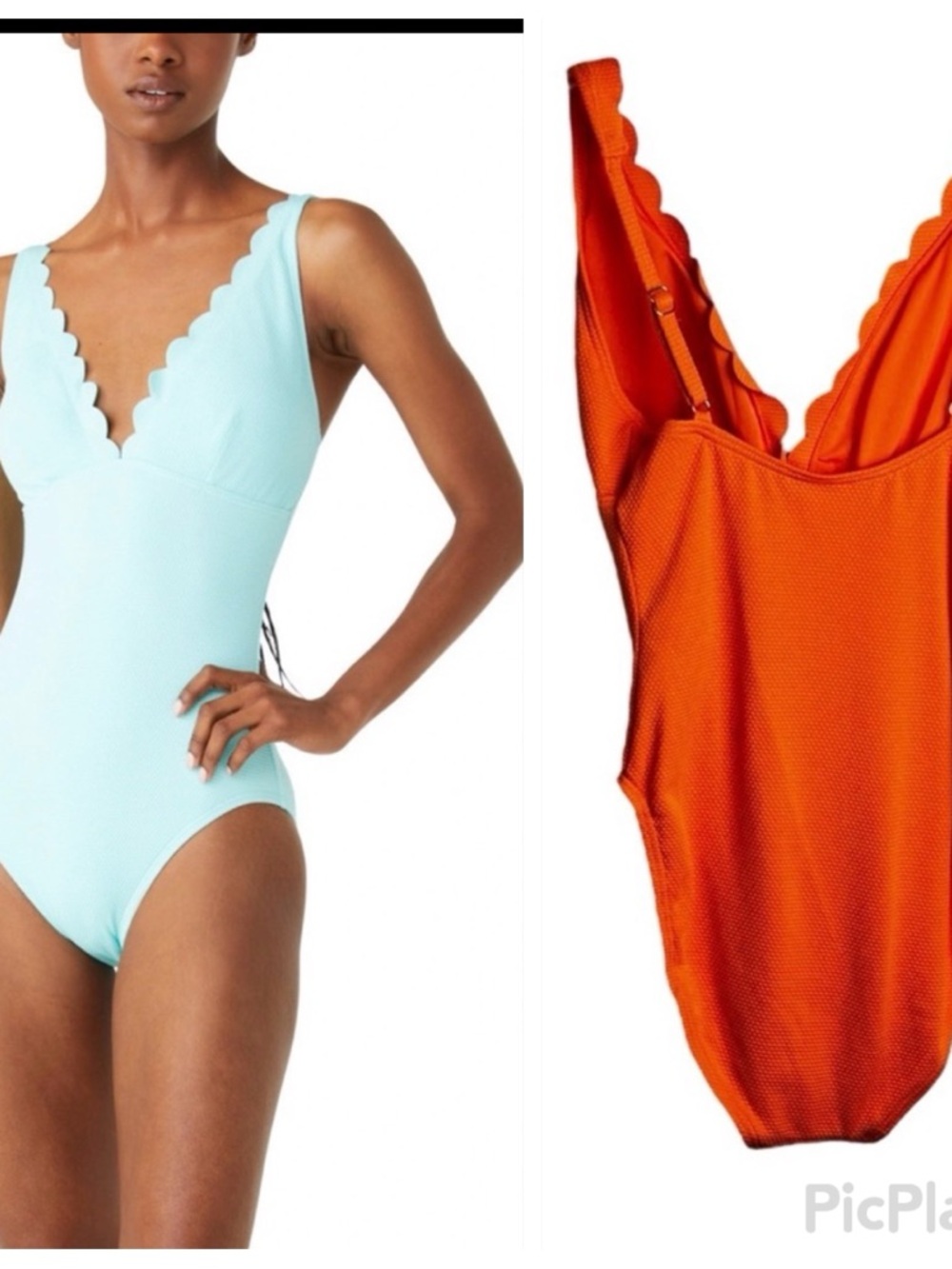 Kate Spade pique satsuma plunge Scalloped Orange one piece Swimsuit size S Small